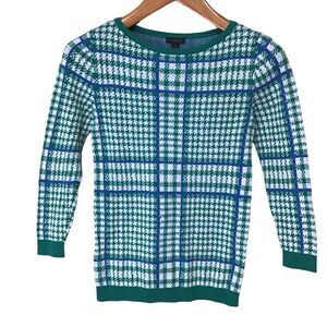 Ann Taylor Factory Green Blue‎ Houndstooth Sweater XS